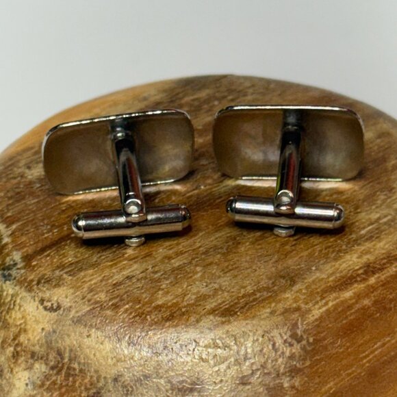 Vintage Silver-Tone Etched Cuff Links Rectangular Swirl - Picture 3 of 5